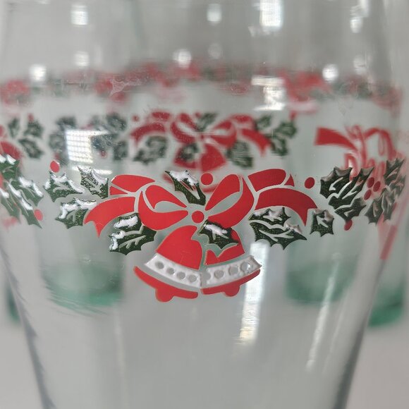 Vintage 1997 Coca Cola Christmas Holly Bells, Green Fountain Glass Set/4 - Picture 3 of 8